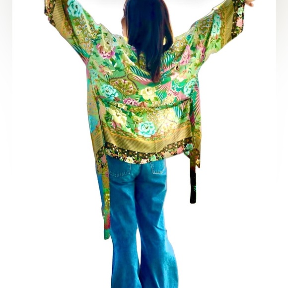 Sage and pink Floral Peacock Belted Kimono Cardi - Picture 9 of 10